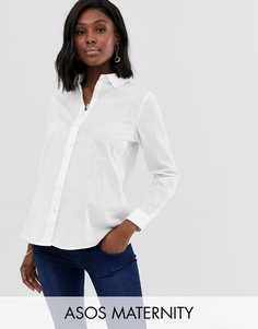 Рубашка из эластичного хлопка с длинными рукавами ASOS DESIGN Maternity - Белый