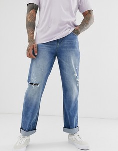 Прямые джинсы с рваной отделкой ASOS DESIGN - Синий