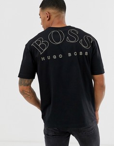 Черная свободная футболка с золотистым логотипом BOSS - Athleisure - Черный