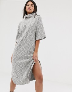 Меланжевое oversize-платье миди со свободным воротом ASOS DESIGN - Черный