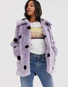 Пальто средней длины из искусственного меха в горошек Jakke - Фиолетовый
