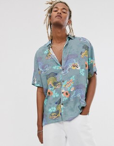 Синяя свободная рубашка с принтом дракона ASOS DESIGN - Синий