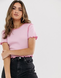 Розовая укороченная футболка с короткими рукавами и контрастной строчкой ASOS DESIGN - Розовый