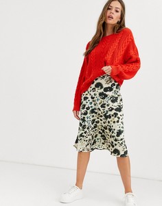 Атласная юбка миди с абстрактным леопардовым принтом Influence - Мульти