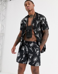 Черные шорты для плавания с цветочным принтом ASOS DESIGN - Черный