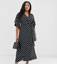 Платье миди в горошек с запахом River Island Plus - Черный