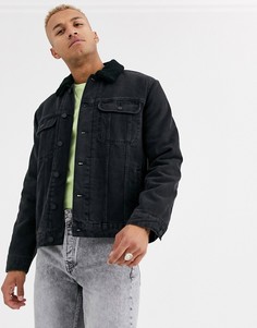 Черная джинсовая куртка с подкладкой из искусственного меха ASOS DESIGN - Черный