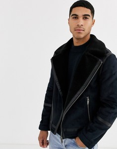 Черная куртка с искусственным мехом Burton Menswear - Черный