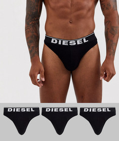 Черные стринги с логотипом Diesel - Набор из 3 пар - Черный