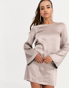 Выбеленное атласное платье мини с длинными рукавами ASOS DESIGN - Оранжевый
