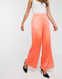 Атласные широкие брюки кораллового цвета ASOS DESIGN - Оранжевый