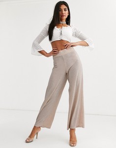 Блестящие брюки с широкими штанинами и широким поясом ASOS DESIGN - Розовый