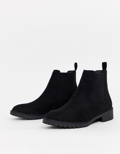 Черные ботинки челси из искусственной замши на плоской подошве New Look - Черный