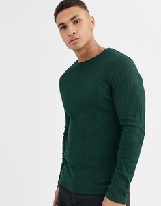 Топ цвета хаки в рубчик с длинными рукавами Burton Menswear - Зеленый