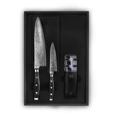 Наборы ножей Yaxell набор из 2-х кухонных ножей с точилкой, дамасская сталь