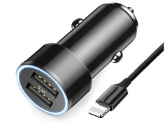 Зарядное устройство Baseus Small Screw 3.4A Dual-USB Car Charging With Lightning Cable Set Black TZXLD-A01