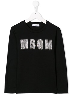 Msgm Kids футболка с логотипом и кристаллами