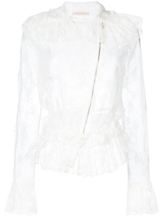 Christopher Kane кружевная байкерская куртка с вышитыми тюльпанами