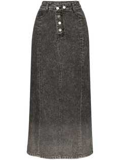 SJYP джинсовая юбка миди с эффектом потертости