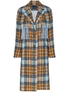 SJYP Checked fringe detail mid-length coat