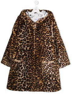 Monnalisa пальто с капюшоном и леопардовым принтом