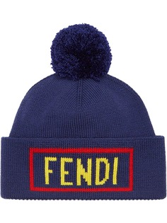 Fendi logo patch beanie hat