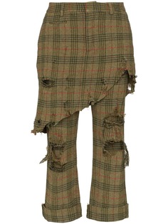 R13 distressed skirt-detail checked trousers