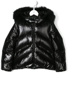 Moncler Enfant куртка с капюшоном и отделкой из искусственного меха