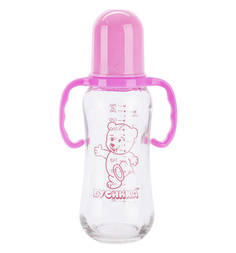 Бутылочка Бусинка С ручками стекло с рождения, 250 мл, цвет: розовый Businka