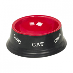 Миска для кошек Nobby принт: Cat, цвет: красно-черный, 14*4.8см