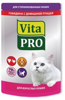 Влажный корм Vita Pro для взрослых кошек, говядина/домашняя птица, 100г