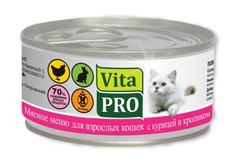 Влажный корм Vita Pro для взрослых кошек, курица/кролик, 100г