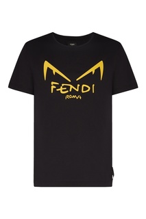 Черная футболка с желтым принтом Fendi