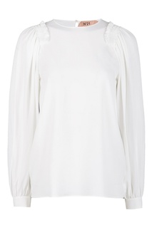 Белая блузка с оборками на плечах No21