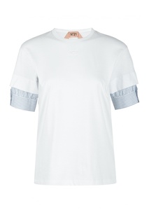 Белая футболка с декоративными рукавами No21