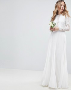 Свадебное платье макси с кружевным лифом, длинными рукавами и плиссированной юбкой ASOS EDITION - Кремовый