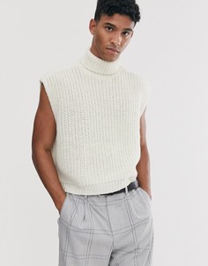 Трикотажный топ овсяного цвета с отворачивающимся воротником ASOS DESIGN - Бежевый