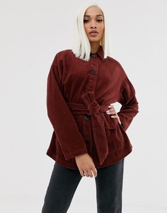 Темно-оранжевая вельветовая куртка с поясом ASOS DESIGN - Коричневый