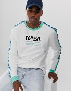 Свитшот с отделкой лентой и принтом Nasa ASOS DESIGN - Белый