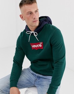 Свитшот с контрастным капюшоном и логотипом Levis - Зеленый