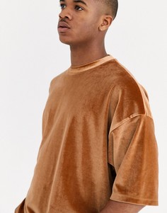 Коричневая супердлинная футболка из велюра ASOS DESIGN - Коричневый