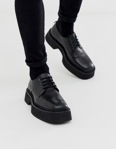 Черные кожаные туфли на шнуровке с квадратным носком и толстой подошвой ASOS DESIGN - Черный