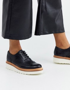 Черные кожаные броги на платформе и с отделкой Grenson Emily - Черный