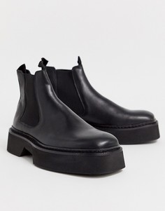 Черные блестящие кожаные ботинки челси с квадратным носком ASOS DESIGN - Черный