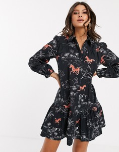 Платье-рубашка мини с контрастными строчками и принтом ASOS DESIGN - Мульти