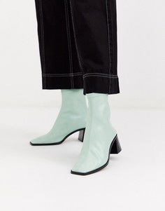 Зеленые кожаные ботильоны на среднем каблуке ASOS DESIGN - Riverside - Зеленый