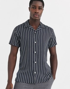 Черная рубашка в полоску с отложным воротником Jack & Jones Premium - Черный