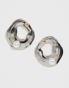 Серебристые серьги-кольца с искусственным жемчугом ASOS DESIGN - Серебряный