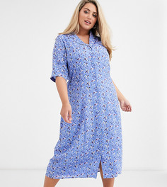 Синее платье-рубашка миди с цветочным принтом Fashion Union Plus - Мульти