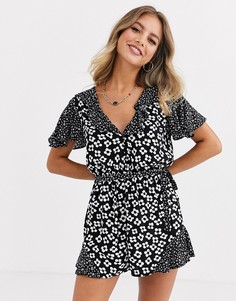 Монохромный ромпер с цветочным принтом ASOS DESIGN - Мульти